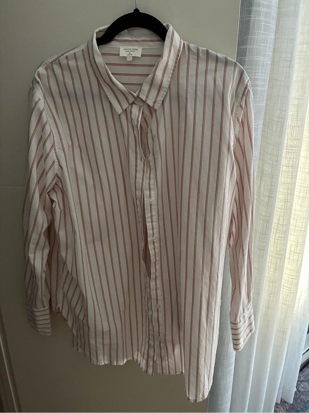 Gentle Fawn Cream 100% Cotton Button-Up Shirt with light Brown and pink Stripes - Picture 2 of 5